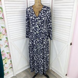 Globe Trotter Floral Shift Maxi Dress Blue White Small Boho Cottage Western
